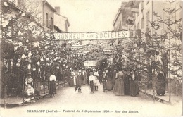 Delcampe - Dépt 42 - CHARLIEU - Festival Du 5 Septembre 1909 - Rue Des Écoles - (fête) - Charlieu