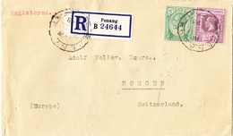 1929 R-Brief Aus Penang Mit Italienischer Eisenbahn Nach Horgen - Penang