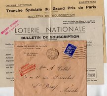 VP14.363 - PARIS 1938 - Loterie Nationale - Enveloppe & 2 Bulletins De Souscription De L'U.B.F. ( Les Gueules Cassés ) - Dokumente