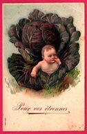Delcampe - Carte Gaufrée - Bébé Dans Un Chou - Enfant - Titrée " Pour Vos Etrennes " - SER 604 - 1907 - Embossed - Babies