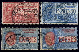 ITALY ITALIA REGNO 1925-26 SERIE 4 ESPRESSI (Sass. 11-14) USATI OFFERTA - Poste Exprèsse