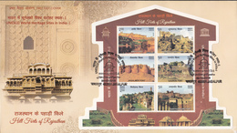 Delcampe - INDIA 2018 FDC MS Hill Forts Of Rajastan, UNESCO. Heritage Sites, First Day Cover Miniature Sheet  Jabalpur Cancelled - FDC