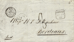 1866- Lettre De LONDON Pour Bordeaux  Taxe 8 D Entrée ANGL. / AMB. CALAIS D  Noir - Marques D'entrées