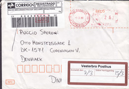 Brazil Registered Registrado Label FORTALEZA 2000 Meter Cover Letra Denmark VESTERBRO Posthus Vignette - Lettres & Documents