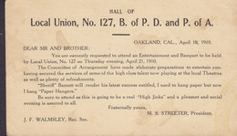 United States Postal Stationery Ganzsache 1c. McKinley PRIVATE Print LOCAL UNION, OAKLAND Cal. 1910 (2 Scans) - 1901-20