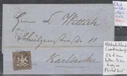 TIMBRES D ALLEMAGNE (WURTTEMBERG) OBLITEREES SUR LETTRE 1863 Nr 28 D SUR LETTRE  COTE 600  € - Storia Postale