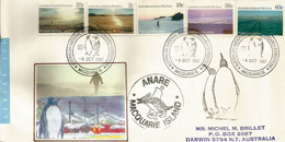 Le Manchot Empereur En Territoire Antarctique, Série Complète Paysages, Lettre De L'île Macquarie, Adressée En Australie - Fauna Antártica