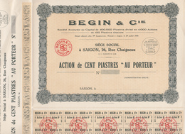 Indochine - Begin Et Cie - Action De 100 Piastres / 1949 / Blanquette - Asie