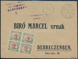 1919 Debrecen 4 X 10f Portózott Levél Cenzúrázva, Bíró Marcelnek - Andere & Zonder Classificatie