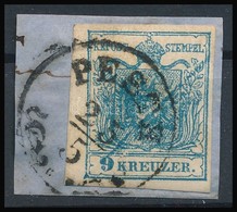 1850 9kr MP III Kék, átlós Festékcsík A Bélyegképben 'PESTH' Certificate: Steiner - Andere & Zonder Classificatie