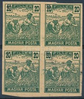 (*) 1919 Magyar Posta Arató 20f Vágott Négyestömb Próbanyomat, Vastagabb, Vízjel és Enyvezés Nélküli Sárga Papíron, Mely - Andere & Zonder Classificatie