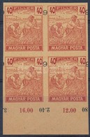 (*) 1919 Magyar Posta Arató 40f Vágott ívszéli Négyestömb Próbanyomat, Eltolódott értékszámmal, Vastagabb, Vízjel és Eny - Andere & Zonder Classificatie