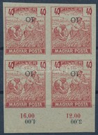 (*) 1919 Magyar Posta Arató 40f Vágott ívszéli Négyestömb Próbanyomat, Eltolódott értékszámmal, Vastagabb, Vízjel és Eny - Other & Unclassified