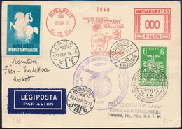 1937 Kalocsa-Pécs-Budapest Alkalmi Légi Levelezőlap Vegyes Bérmentesítéssel és Nyomtatványkiállítás Levélzáróval - Andere & Zonder Classificatie