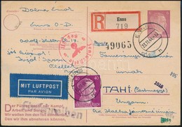 1944 Cenzúrás Ajánlott Légi Levelezőlap Magyarországra / Censored Registered Airmail Postcard To Hungary - Andere & Zonder Classificatie