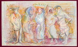 Mermeze Nóra (1938 - ): Alakok. Pasztell, Papír, Jelzett, 27×44 Cm - Andere & Zonder Classificatie