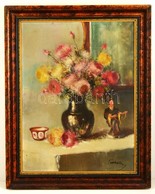 Pirhalla Nándor (1884-?): Virágcsendélet. Olaj, Vászon, Jelzett, Restaurált, Keretben,80×60 Cm - Andere & Zonder Classificatie