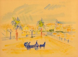 Vaszary Jelzéssel: Mediterrán Városrészlet. Akvarell, Papír, üvegezett Keretben, 23×31 Cm - Andere & Zonder Classificatie