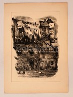 Olvashatatlan Jelzéssel: Romos Házak. Litográfia, Papír, 26×18 Cm - Andere & Zonder Classificatie