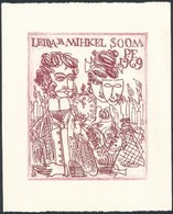 Okas, Evald (1915-2011): Leida Ja Mihkel Soom 1969, újévi Kisgrafika, Rézkarc, Papír, Jelzett A Dúcon, 9,5×7,5 Cm - Andere & Zonder Classificatie