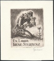 Sterbenz Károly (1901-1993): Ex Libris Irene Sterbenz.  Rézkarc, Papír, Jelzett 7x6 Cm - Andere & Zonder Classificatie