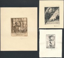 Sterbenz Károly (1901-1993): 3 Db Ex Libris. Rézkarc, Papír, Jelzett, 4x2,5 és 5,5x4,5 Cm Között - Andere & Zonder Classificatie