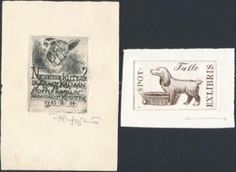 2 Db Jelzett Kutyás Ex Libris  Rézkarc, Papír. / Etched, Signed Bookplates. Dogs.5x8, 8x6 Cm - Andere & Zonder Classificatie