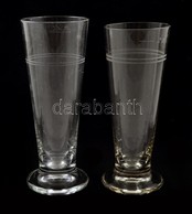 Régi 2 Dl-es Sörös Poharak, Kopásnyomokkal 2 Db, Csorba Nélkül, M: 16,5 Cm (2×) - Glass & Crystal