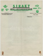 Cca 1940 Bp., Siraky Auto és Motorkerékpárok Fejléces Levélpapírja, Hátoldalon Gépelt Levéllel - Zonder Classificatie