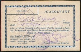 1932 A Nmezeti Sportuszoda Fényképes Igazolványa - Zonder Classificatie