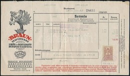 1939 Braun Testvérek Likőr- és Konyakgyár Díszes Számlája Okmánybélyeggel - Zonder Classificatie