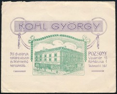 1900 Pozsony, Kohl György Divatáru Raktára Grafikus Céges Boríték 16x13 Cm - Reclame