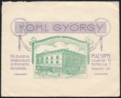 1900 Pozsony, Kohl György Divatáru Raktára Grafikus Céges Boríték 16x13 Cm - Werbung