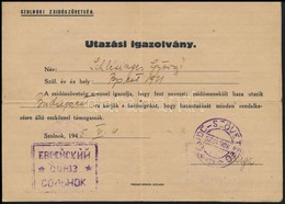 1945 Szolnok, Szolnoki Zsidószövetség által Kiállított Utazási Igazolvány - Sonstige & Ohne Zuordnung