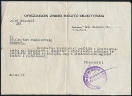 1946 Bp., Az Országos Zsidósegítő Bizottság Joint Ruhaakciójával Kapcsolatos Levél - Other & Unclassified