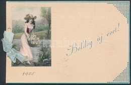 1905 Újévi üdvözlőkártya Hölgy Képével és Szalaggal  12x8 Cm - Ohne Zuordnung