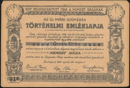 1916. 'Az új Nyári Időmérés Történelmi Emléklapja' Adomány A 'Nemzet Háza' Javára 50f értékben, Sorszámozott, 15x10 Cm - Zonder Classificatie