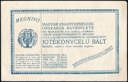 1922 Meghívó A Magyar Cigányzenészek Országos Egyesülete által Rendezett Jótékony Célú Bálra - Zonder Classificatie