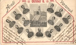 * T2/T3 1899 Arad, Aradi Vértanúk, 50. évforduló Emléklapja. Nyomta és Kiadja Muskát M. / 13 Hungarian Martyrs Of The Hu - Unclassified