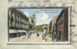 * T2/T3 1914 Brassó, Kronstadt, Brasov; Klostergasse / Kolostor Utca, Korona Szálloda, Fieles János, Spitz Albert üzlete - Zonder Classificatie