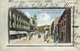 * T2/T3 1914 Brassó, Kronstadt, Brasov; Klostergasse / Kolostor Utca, Korona Szálloda, Fieles János, Spitz Albert üzlete - Unclassified