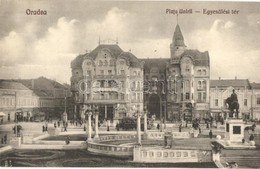 ** T1 Nagyvárad, Oradea; Egyesülési Tér, Villamos, Szobor, Gyógyszertár, Hajnal és Hófehérke üzlete / Square, Tram, Stat - Zonder Classificatie