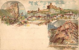 ** T2/T3 Beckó, Trencsén, Sztrecsnó Vár, Kastély / Beckov, Trencín, Strecno Castles. Art Nouveau, Litho. S: Kimnach + Ba - Zonder Classificatie