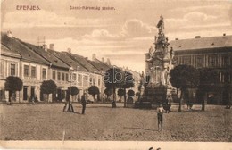 T4 1911 Eperjes, Presov; Szentháromság Szobor, üzletek. Kiadja Divald Károly Fia / Trinity Statue, Shops (b) - Unclassified