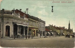 T2/T3 Losonc, Lucenec; Rákóczi Utca, Emke Kávéház, Szálloda A Magyar Királyhoz, Szüsz Miksa üzlete / Street, Cafe, Shops - Zonder Classificatie