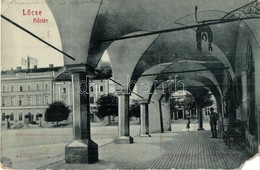 T4 Lőcse, Levoca; Körtér, árkádok, üzletek. W.L. Bp. 2836. Berger Em. Kiadása / Arcades, Sqaure, Shops (EM) - Zonder Classificatie