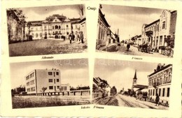 T2/T3 Csap, Chop; Vasútállomás, Fő Utca, Automobil, Iskola / Railway Station, Main Street, Automobile, School (apró Szak - Unclassified