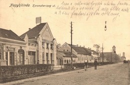 T2/T3 1915 Nagykikinda, Kikinda; Koronaherceg út, Wagner J. és Gertig J. Bádogos üzlete, Olimpos Mozi / Street, Shops, C - Ohne Zuordnung