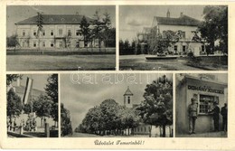 T2/T3 Temerin, Fő Utca, Országzászló, M. Kir. Dohány Jövedék üzlete, Fernbach Kastély / Main Street, Hungarian Flag, Tob - Unclassified