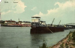 T4 1910 Zenta, Senta; Tiszapart, DDSG 247-es Uszály. Kiadja Kabos Ármin / Tisza Riverbank, Barges (b) - Zonder Classificatie